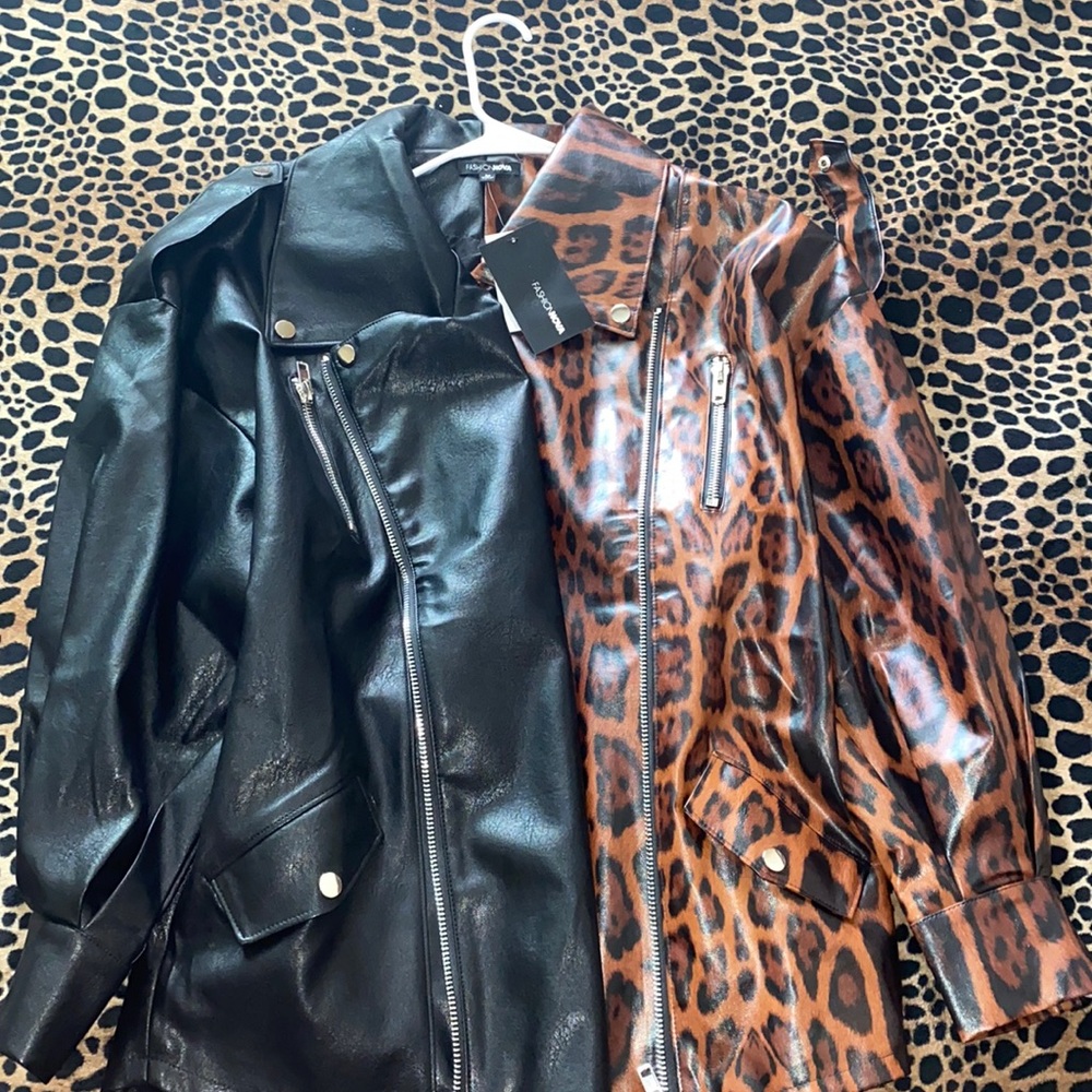 COPY - Cheetah / Black faux oversized leather jacket